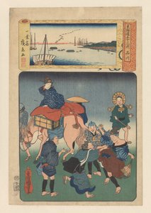 Stasjonen Shinagawa (tittel på objekt) De femtitre stasjonene på Tokaido-veien (serietittel på objekt) av Utagawa Kuniyoshi