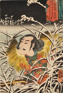 Treblokktrykk - Lingering Snow av Ishiyama Ishiyama Bosetsu, 1800-tallet av Utagawa Kuniyoshi