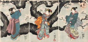 Yoru no sakura [Cherry Blossoms at Night], ca. 1846 (treblokktrykk) av Utagawa Kuniyoshi
