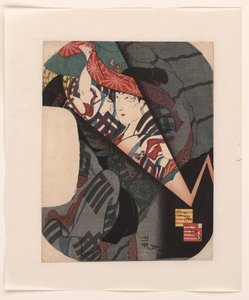 Søker ly under et plutselig tordenvær om kvelden. Yudachi no hikariyoke (tittel på objekt) av Utagawa Sadahide