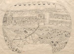 Interiøret i Kabuki Theatre. av Utagawa Sadahide