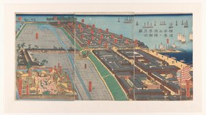 Oversikt over Honcho-distriktet og Miyozaki-kvarteret i Yokohama av Utagawa Sadahide