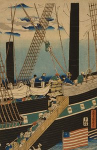 Vestlige handelsmenn laster last i Yokohama, 1861 av Utagawa Sadahide