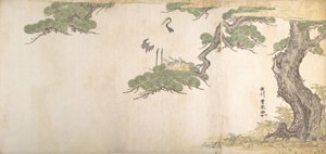 Trane og ungene deres i reiret i grenene til et furutre, ca. 1790.