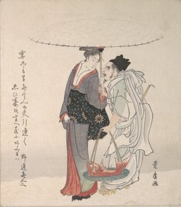 Ebisu og Benten går i snøen. av Utagawa Toyohiro