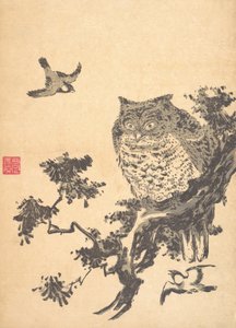 Ugle og to svaler. av Utagawa Toyohiro