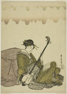 Kvinne som spiller shamisen, fra en serie uten navn med kvinner på fritiden