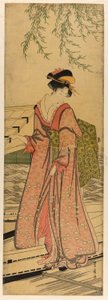 Ung kvinne som går ut av en båt av Utagawa Toyohiro
