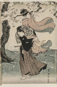 Kirsebærblomster i vinden av Utagawa Toyokuni