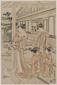 Courtesane stående på en veranda av Utagawa Toyokuni
