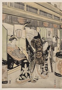 Kurtisaner som promenerer på Nakanochō av Utagawa Toyokuni