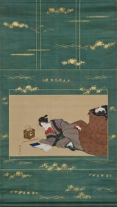 Kvinne som varmer seg ved en «kotatsu» av Utagawa Toyokuni