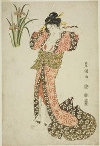 Iriser: skjønnhetsarrangerende hår, fra en serie med skjønnheter og blomster uten tittel av Utagawa Toyokuni I