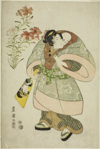 Pinks: sykepleier og baby, fra en serie med skjønnheter og blomster uten tittel av Utagawa Toyokuni I