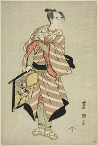 Skuespilleren Sawamura Sojuro III som pakkehestmannen Muchizo i stykket "Miyamairi Musubi no Kamigaki," fremførte på Kiri Theatre i den ellevte måneden, 1797 av Utagawa Toyokuni I