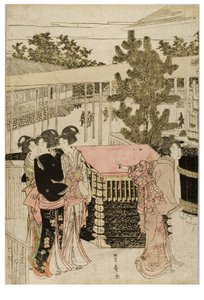 Nyttårs pilegrimsreise til Myohoji i Horinouchi, Edo, ca. 1804-1810 (treblokk på papir) av Utagawa and Toyokuni Utagawa Toyohiro