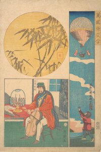 Amerikansk ballong, amerikansk spille cello, bambus, 10. måned, 1861. av Utagawa Yoshiiku