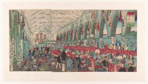 Een florerend Engelsk handelshus i Yokohama Yokohama Igirisu shokan hanei zu (tittel på objekt) av Utagawa Yoshiiku