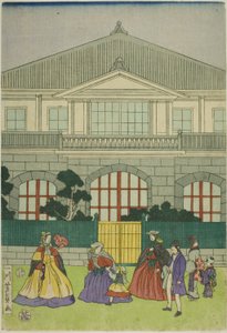 Gatebil tilbake f ren ch mer-chan t ved po RT av Yokohama av Utagawa Yoshikazu