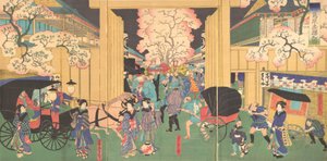 Kirsebær om natten på New Shimabara, 1800-tallet. av Utagawa Yoshitora