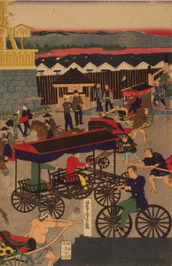 F ぉ Selger nytt g Nihonbashi sett c Jordtemperatur f og opphold. Toi Nihonbashi versjon Engelsk figur T teori ptych av Utagawa Yoshitora