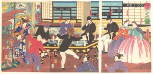 Utlendinger som nyter en fest, 1. måned, 1861. av Utagawa Yoshitora