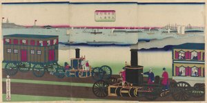 Bilde av damplokomotiver som reiser (Jokisha rikudo tsuko no zu) av Utagawa Yoshitora