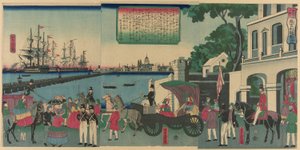 The Port of London, England (Igirisu Rondon no kaiko), fra serien "Collection of Scenic Places in Foreign Lands (Bankoku meisho zukushi no uchi)" av Utagawa Yoshitora