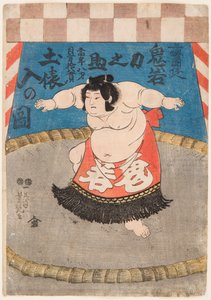 Portrait du lutteur de sumo Hidenoyama Raigoro har et tablier-rituelt. av Utagawa Yoshituya
