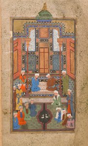 Palassscene i en Tuhfat al-Ahrar (Gift of the free) Bukhara, Usbekistan, usbekisk periode, ca. 1540 (ugjennomsiktig akvarell, blekk og gull på papir)