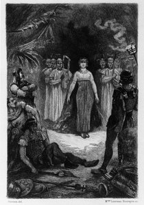 Illustrasjon av V.A. Poirson (1890) for romanen Salammbo"" av Gustave Flaubert, som tok for seg leiesoldatkrigen på tidspunktet for den første puniske krigen (246-241 f.Kr.) mellom romerne og karthagerne.