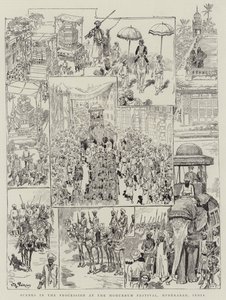 Scener i prosesjonen på Mohurrum-festivalen, Hyderabad, India av Victor Armand Poirson