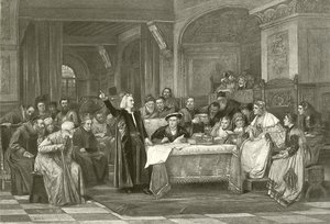 Columbus før Isabella (gravyr)