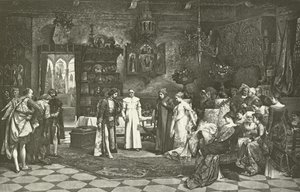 Petrarch og Laura introdusert av keiseren i Avignon (gravyr)