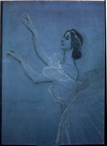 Ballerinaen Anna Pavlova (1882-1931) i balletten ""Sylphides"" av Frederic Chopin (1810-1849) (detalj). Verk av Valentin Alexandrovich Serov (1865-1911), tempera og kritt på lerret av Valentin Aleksandrovich Serov
