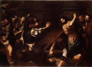 "Christ Driving the Money Lenders from the Temple" (Christ Driving the Money Lenders from the Temple) Maleri av Valentin de Boulogne (1591-1632) 1620-1625 Dim. 192x266,5 cm Eremitagemuseet, St. Petersburg av Valentin de Boulogne