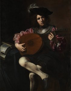 Lutespiller, ca. 1625-26 (olje på lerret) av Valentin de Boulogne