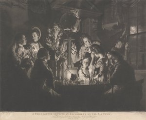 En filosof som viser et eksperiment på luftpumpen