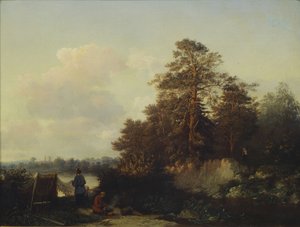 Landskap med sportsfiskere, 1852 av Valerian Konstantinovich Kamenev