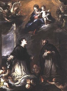 Madonna og Child vises for to dominikanske hellige av Valerio (circle of) Castello