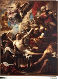 Martyrium of St Lawrence on the rooster Maleri av Valerio Castello (1624-1659) Dim 236 x 182 cm Genes, Musei di Strada Nuova (ex Palazzo Bianco)