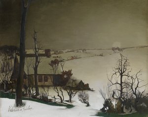 Vinterlandskap om morgenen (olje på panel) av Valerius de Saedeleer