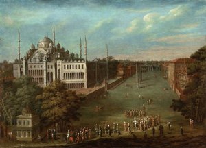 Prosesjon av storvesiren på Hippodrome-plassen med Sultan Ahmed-moskeen, 1737 av Vanmour