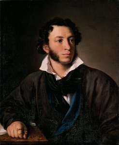 Portrett av forfatteren Alexander Pushkin (Portrett av forfatteren Alexander Pushkin) - Maleri av Vasili Andreyevich Tropinin (Vassili Tropinin) (1776-1857), olje på lerret