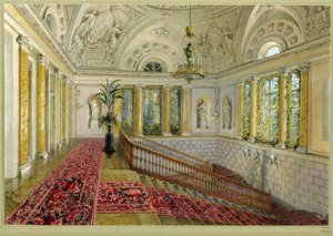 Trapp i et palass. Verk av Vasily Semyonovich Sadovnikov (1800-1879), akvarell på papir av Vasili Semenovich Sadovnikov