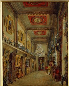 Biblioteket til Yusupov-palasset (Moika-palasset) i St. Petersburg. (Biblioteket i Yusupov-palasset i St. Petersburg). Verk av Vasily Semyonovich Sadovnikov (1800-1879), akvarell på papir av Vasili Semenovich Sadovnikov