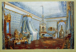 Rommet i Yusupov-palasset (Moika-palasset) i St. Petersburg (Rommet i Yusupov-palasset i St.Petersbourg). Verk av Vasily Semyonovich Sadovnikov (1800-1879), akvarell på papir. russisk kunst