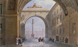 Buen til generalstabens bygning i St. Petersburg. Verk av Vasily Semyonovich Sadovnikov (1800-1879), akvarell på papir, ca 1830. Russisk kunst fra 1800-tallet. State Hermitage, St. Petersburg. av Vasili Semenovich Sadovnikov