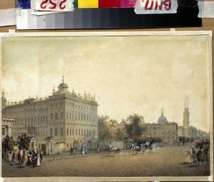 Sankt PETERSBOURG. Anichkov-palasset. (Sankt Petersburg. Anichkov-palasset). Verk av Vasily Semyonovich Sadovnikov (1800-1879), akvarell på papir, ca. 1830. Russisk kunst av Vasili Semenovich Sadovnikov