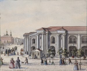 The Saint Petersburg Great Gostiny Dvor Merchant Yard, 1830-1840-årene av Vasili Semenovich Sadovnikov